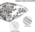 Black Floral Throw Pillow Covers 18x18 Inch Vintage Flower Black White Decorative Pillow Covers Set of 2 Farmhouse Pillowcases Square Cushion Covers for Couch Bed Sofa Chair Car Decor