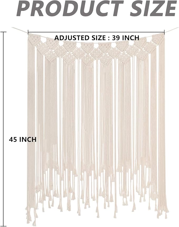 RLoncomix Boho Macrame Wall Hanging, Large Woven Tapestry Wall Art Bohemian Cotton Handmade Macrame Backdrop for Wedding Living Room Gallery Bedroom, Beige, 39"x 45"