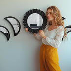 WAKOSAN Wall Mirror, Moon Phase Mirror Set, Wall Decor for Bedroom, Bohemian 5PCS Wooden and Real Glass Mirror with Crystal Clear Reflection, Boho Decor, Multi-Angle Installation (Black)