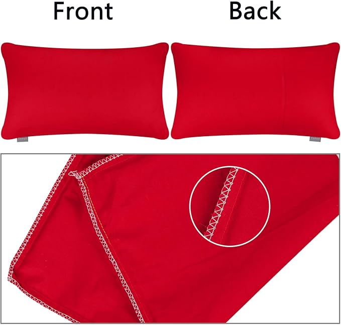 Thmyo 4-Pack 100% Cotton Lumbar Comfortable Solid Decorative Throw Pillow Case Rectangle Cushion Cover Pillowcase Sublimation Blank Christmas DIY Throw Pillowcase for Sofa Bed(12x20inch/30x50cm, Red)