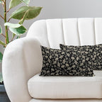 Vintage Flower Lumbar Pillow Covers 12x20 Set of 2 Rustic Old Style Cute Small Floral Black Cream Decorative Throw Pillows Outdoor PillowCase Farmhouse Linen Long Cushion Case Decor for Sofa Couch Bed