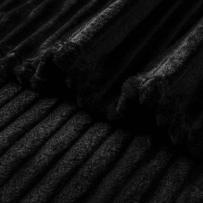 MIULEE Black Throw Blanket 3D Ribbed Jacquard Fleece Flannel Velvet Plush Decorative Bed Blanket (Throw, 50" x 60") - Super Soft, Lightweight, Warm and Cozy for Couch Sofa