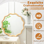Wooden Bathroom Round Circle Mirror for Wall, Boho Wavy with Tempered Glass, Natural Frame Vanity Mirror Hanging/Leaning for Bedroom, Living Room, Entryway, Farmhouse(24 Inch,Scalloped)