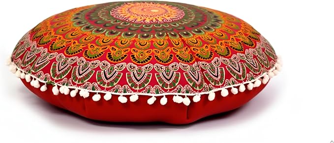 Large Round seat Floor Cushion Chair Ottoman Cover Pouf Pillow Meditation Floor Cushions for Adults Seating pouffe Ottoman Throw Covers Craft Room Furniture Sitting Cover 22 Inches Red Yellow