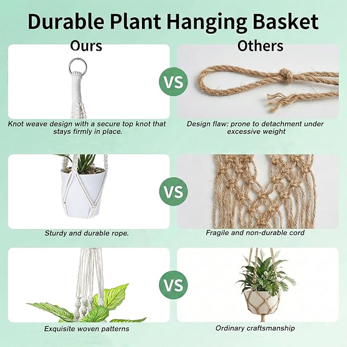 Macrame Plant Hanger, 2 Pcs Boho Hanging Planters for Indoor Outdoor, Decorative Braided Cotton Rope Flower Pot Hanging Plant Holder with Metal Rings