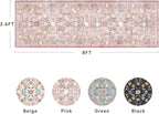 AMOAMI Vintage Floral Runners for Hallways Indoor, 2x6 Kitchen Runner Rug Non Slip Machine Washable Entryway Rug Runner Ultra Soft Boho Carpet Runner for Hallway Kitchen Bedside Entryway, Pink