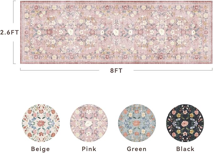 AMOAMI Vintage Floral Runners for Hallways Indoor, 2x6 Kitchen Runner Rug Non Slip Machine Washable Entryway Rug Runner Ultra Soft Boho Carpet Runner for Hallway Kitchen Bedside Entryway, Pink