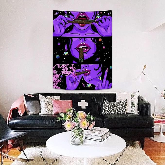 Yeoiat Wall Art Tapestry for Bedroom (Purple, 44x60 inches), Anime Themed, Aesthetic Tapestries, Trippy Room Decor