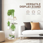6 Tier Tall Plant Stand Indoor, Large Metal Wood Muti Level Vertical Planter Shelf Orchid Holder for Narrow Corner, Sturdy Heavy Duty Flower Display Rack for House Decor Living Room Bedroom, White