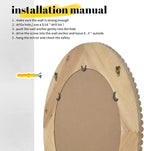 sawsile Round Wood Mirror,24 inch Circle Rustic Farmhouse Natural Wooden Frame Boho Beads Wall Mirror for Bathroom,Living Room,Bedroom or Entryway