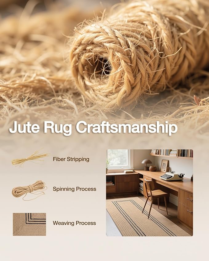 LUMI 3x12 Jute Runner Rug Non Slip for Hallway, Natural Rustic Carpet No Shedding, Farmhouse Braided Area Mat Indoor High Traffic for Living Room, Entryway, Kitchen, Laundry