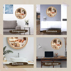 Boho Round Hanging Wall Mirror Decor 16 Inches Rattan Wicker Costal Loop Round Circle Mirrors for Coastal Farmhouse, Living Room, Bedroom, Entryway