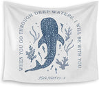 HUGANE Whale Shark Christian Tapestry, Isaiah 43:2 Bible Verse Tapestry Wall Hanging, Religious Bible Scripture Wall Blanket Backdrop Decor for Home Bedroom Living Room, 50x60 Inch