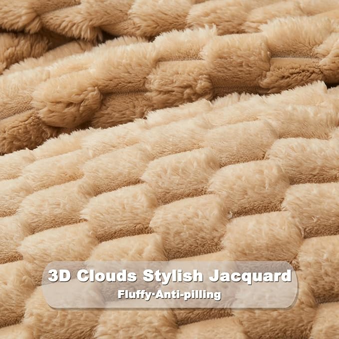 NEWCOSPLAY Super Soft Queen Blanket Brown Premium Silky Flannel Fleece 3D Clouds Stylish Jacquard Lightweight Bed Blanket All Season Use 350GSM (Brown, Queen(90"x90"))
