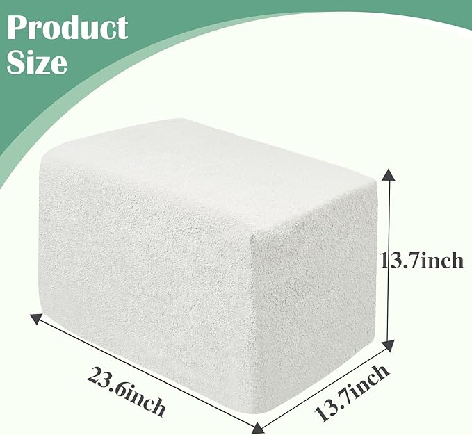Rectangular Pouf Ottoman, Stuffed Floor Pouf with Foam Chunk Filling, Soft Coral Fleece Furry Foot Rest Stool, Multi-Use Ottoman for Living Room, White