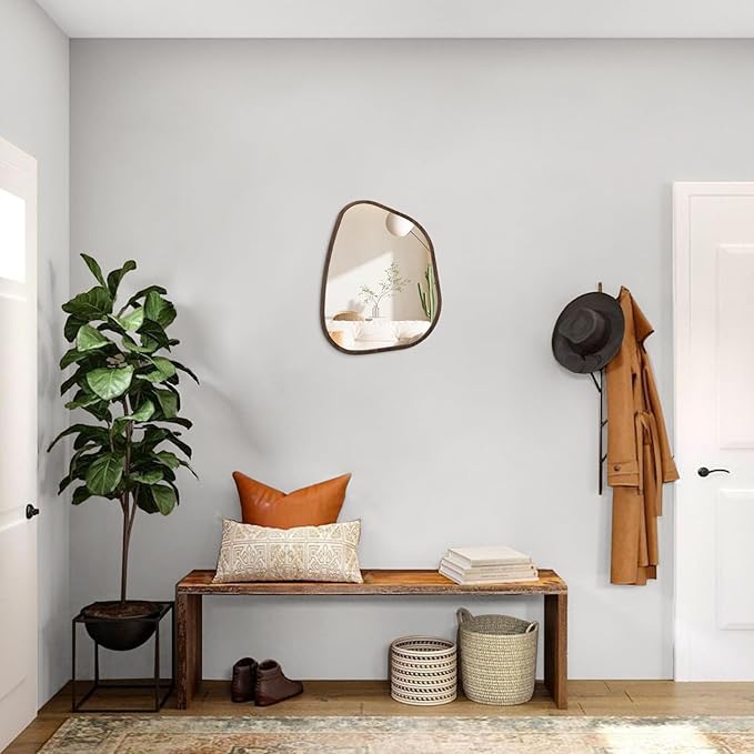 Asymmetrical Wall Mirror Irregular Wood Frame Modern Unique Wall-Mounted Artistic Wavy Mirror Decor Bathroom Vanity Bedroom Living Room Entryway Hallway 14"x10"