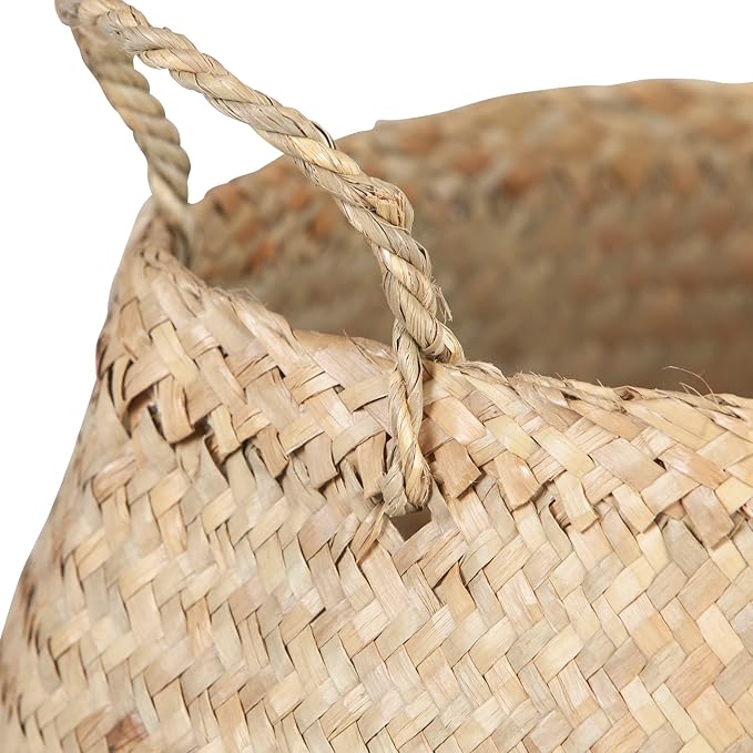 Large Beige Collapsible Seagrass Basket with Handles