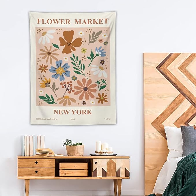 Chordity Danish Pastel Botanical Flower Market Aesthetic Tapestries Wall Hanging Tapestry Decorative Flag For Home Decor Living Room College Dorm Bedroom Banner Poster 40 * 60 Inch
