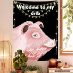 Welcome To My Crib Tapestry 36x48 Inches Funky Meme Funny Tapestry for Bedroom Vertical Fun Black Wall Tapestries Wall Hanging Arts Cute Posters for Bedroom Teens Kids Room Decoration Christmas Gifts
