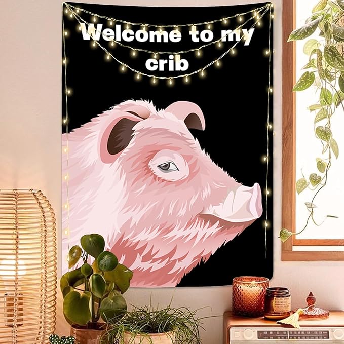 Welcome To My Crib Tapestry 36x48 Inches Funky Meme Funny Tapestry for Bedroom Vertical Fun Black Wall Tapestries Wall Hanging Arts Cute Posters for Bedroom Teens Kids Room Decoration Christmas Gifts