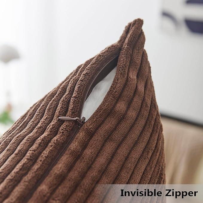 Home Brilliant Brown Couch Pillow Covers Set of 2 Soft Striped Velvet Decorative Throw Pillows Covers 22x22 inch, Cushion Covers for Couch 55x55cm, 22 x 22 Inch, Brown