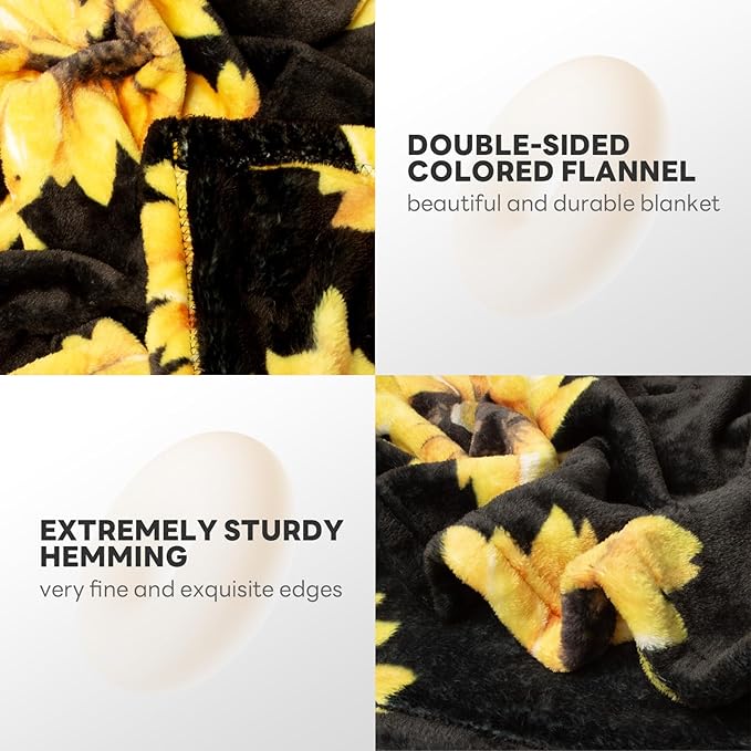 MACEVIA Sunflower Blankets Gifts for Women, Flannel Fleece Sunflower Gift, Floral Throw Blanket for Couch Bed Sofa, Soft Cozy Warm Lightweight Blankets for Travel Camping 260GSM (50"x60")