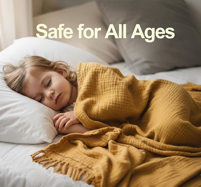 KyraHome 100% Organic Cotton Throw Blanket for Couch, 60"x80" Large Muslin Blankets for Adult, Couch, Plant Dyed Pre-Washed Breathable Gauze Warm, Fall Cotton Blankets, All Season (Mustard Yellow)