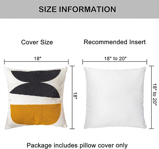 Square Bohemian Decorative Pillow Cover, Abstract Cotton Hand Woven Throw Pillowcase for Boho Bedroom Living Room, Modern Decor Home Cushion Sham 18x18, 1PC(Black Mustard)