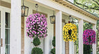 HyeFlora Artificial Fake Hanging Flowers Plants Baskets for Outdoor Outside, Faux Silk Yellow Morning Glory Flowers UV Resistant Look Real Hanging Planter for Home Porch Patio Balcony Yard Decor
