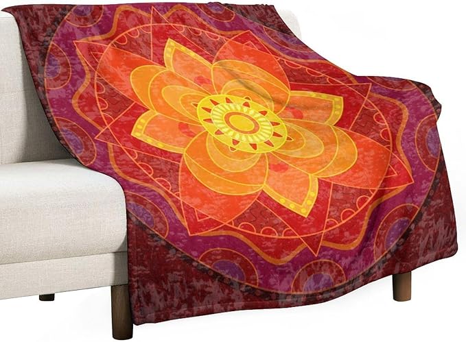Red Mandala Throw Blanket Bright Circular Ethnic Pattern Native Indian Ornament Blanket for Sofa Bed Couch Chair Or Dorm 30"x40"