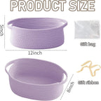 Woven Basket,Small Rope Storage Bin with Handles & Ribbon Bag, Organizer for Shelves Closets,Gift Basket Empty for Birthday,Books,Dog Toys, Purple