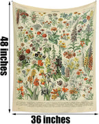 Vintage Flowers Tapestry 48”x36”, Long Vertical Wall Hanging Reference Illustrative Botanical Tapestries for Bedroom Aesthetic Floral Tapistry Botanical Plants Tapestry Wall Hanging Cute Bedroom Decor