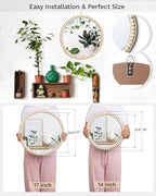 Poeme Boho Wall Mounted Circle Mirror, Wooden Round Wall Decor for Bathroom Living Room Bedroom, Decorative Hanging Farmhouse Nursery Furniture (14 Inch)