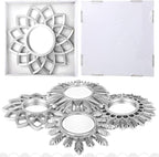 Dandat Set of 4 Gold Mirrors for Wall Decor Small Circle Flowers Mirrors Decorative Silvery Hanging Wall Art Flowers Mirror for Home Living Dinning Room Bedroom Bathroom Boho Art Gifts (Silvery)