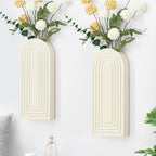 Wooden Wall Art Decor: Wall Vases for Indoor Artificial Plants & Flowers, Wood Wall Hanging Planters for Home Decor - Bathroom, Living Room, Bedroom, Patio (White)