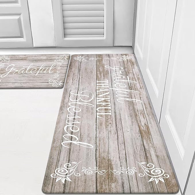 HEBE Anti Fatigue Kitchen Mat Set of 2 Non Slip Cushioned Kitchen Mats for Floor Waterproof Farmhouse Kitchen Rugs and Mats Set Comfort Standing Desk Mat Carpet for Sink,Office,Laundry