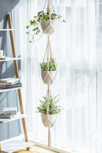 Mkono Macrame Plant Hanger 3 Tier Indoor Outdoor Hanging Planter Basket Cotton Rope with Beads 70 Inches (Pots and Plants NOT Included)