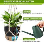 Set of 2 Hanging Planters for Indoor Plants with Self Watering Includes Hanging Pots and 2 Types Plant Hangers, Outdoor Hanging Baskets Holder for Home Garden, 10 Inch Midnight Black