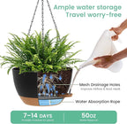 13 Inch 2 Pack Large Self Watering Hanging Planters for Indoor Outdoor Plants, Hanging Plant Pots with Removable 50 Oz Reservoir, Plastic Hanging Basket for Window Porch Garden, Black with Brown