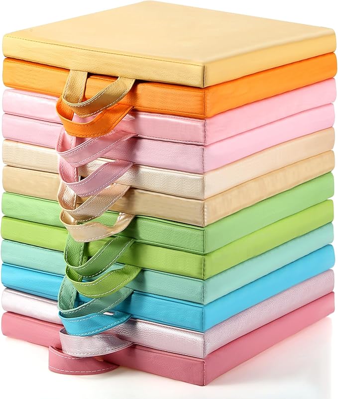 Sawysine 12 Pcs Floor Cushions Classroom Flexible Floor Seating with Handle for Kids in Home School Classroom Kindergarten Daycare Nursery (Pastel Color,Square)