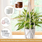 Hotfiary Wood Bead Garland Plant Hanger Flower Pot Holders with Wood Hook Handmade Boho Farmhouse Rustic Decor Indoor Outdoor Hanging Planter Basket Decorative (Pot Not Included)