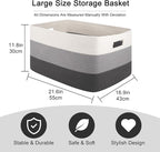 OIAHOMY Large Blanket Basket For Living Room, Rectangle Woven Baskets for Storage, Nursery Toy Storage With Handle-22”x17”x12”-Gradient Dark Grey