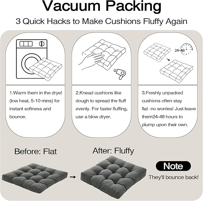 Tromlycs Floor Pillows for Adults Floor Cushions Seating Large Square Pillow Gel Memory Foam 20 x 20 x 4 Inch Dark Grey Set of 2