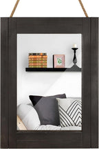 DECORKEY Rectangle Wall Mirror for Bathroom, Distressed White Wood Decor with Hanging Rope for Rustic Home Decor, Vanity, Living Room 12"×16"（Black）