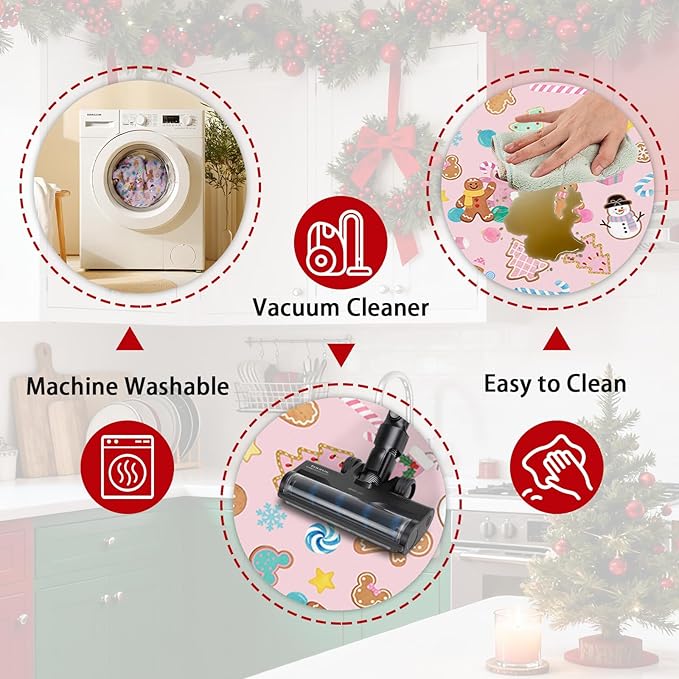 Gingerbread Man Candy Cane Christmas Rugs for Kitchen Floor, Mats for Kitchen Floor Non Slip, 2PCS Rubber Kitchen Mat, Washable Cushioned Runner Carpet Rug for Sink Laundry 15.7"×27.5" +15.7"×47" Pink