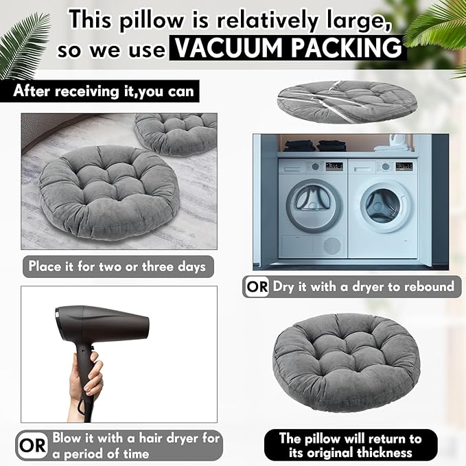 Jerify Floor Pillow Cushions Large Round Square Large Meditation Floor Pillow for Classroom Adult Meditation Picnic Party Seating Learning Daycare School(Round,Dark Grey,4 Pcs)