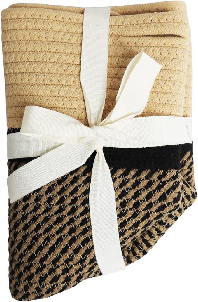 Decorative Baskets for Plants| 9- & 11-inch Pots for Indoor Plants | Floor Planter Pot Cover | Rope Plant Basket for Indoor (Medium 11" Round, Tan/Black)