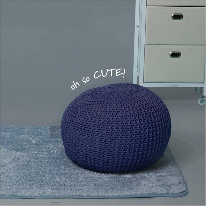 Urban Lifestyle Round Knit Pouf - Hand Woven Cotton, Navy