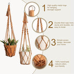 Artilady Macrame Hanging Planter for Indoor Plants, Boho Woven Plant Hanger Large Hanging Flower Pot Holders Outdoor Baskets Storage No Tassels Brown Wall Decor (Latte Brown-2pcs)