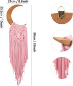 ANROYE Macrame Wall Hanging Boho Moon Decor, Bohemian Crescent Wooden Ornament with Long Tassel, Handmade Unique Wood Tapestry Home Decoration Wall Art Gift for Dorm Bedroom Nursery Living Room
